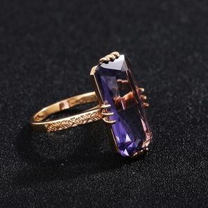 18k Gold Plated DIAMOND CUT Purple Stone Ring